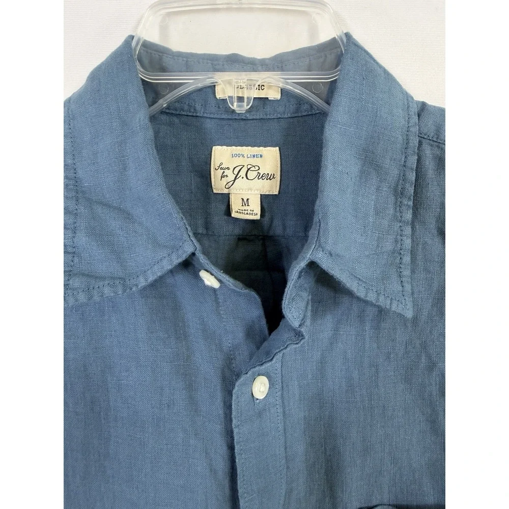J. Crew 100% Linen Shirt Mens Size M Blue Classic Long Sleeve Button Up Casual